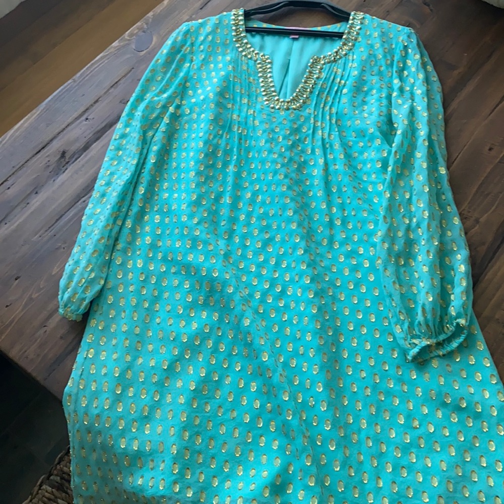 Lilly Pulitzer Neon Shift Dress Size 8. Silk. Embellished. Lightly worn.